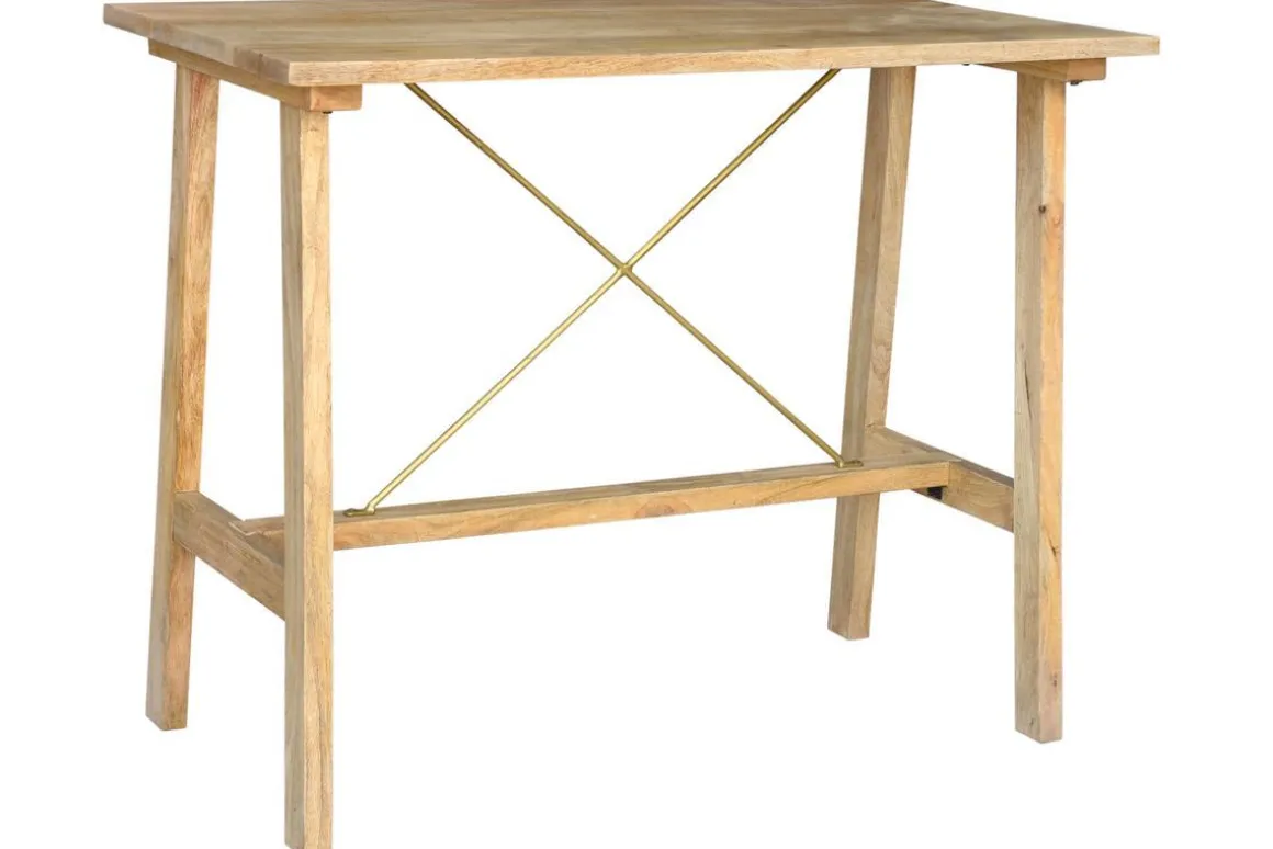 Store Miliboo Mesa de bar en mango macizo y metal dorado L130 cm MARGHA