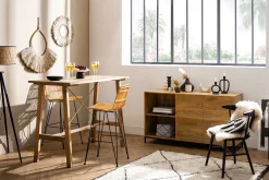Store Miliboo Mesa de bar en mango macizo y metal dorado L130 cm MARGHA