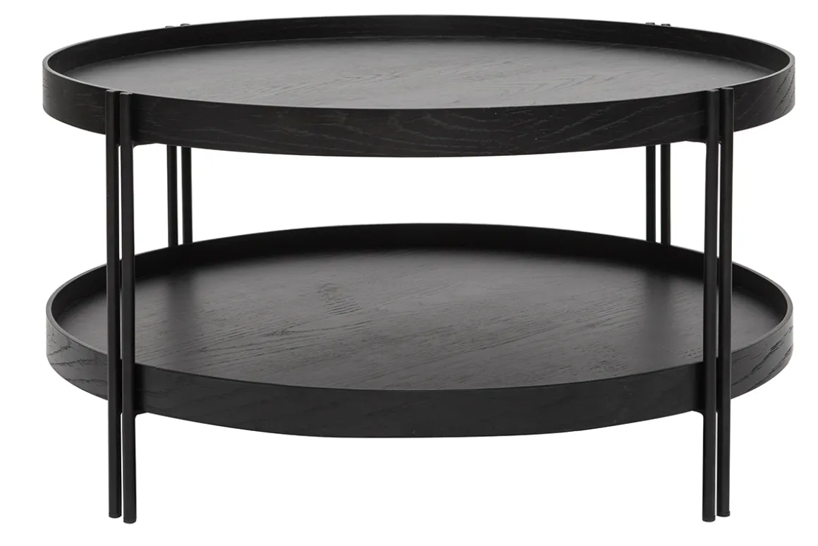 New Miliboo Mesa de centro acabado roble negro y metal D80 cm TWICE