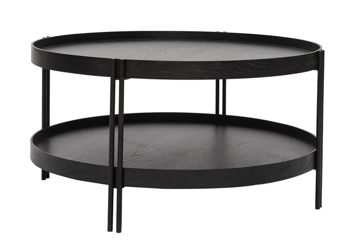 New Miliboo Mesa de centro acabado roble negro y metal D80 cm TWICE