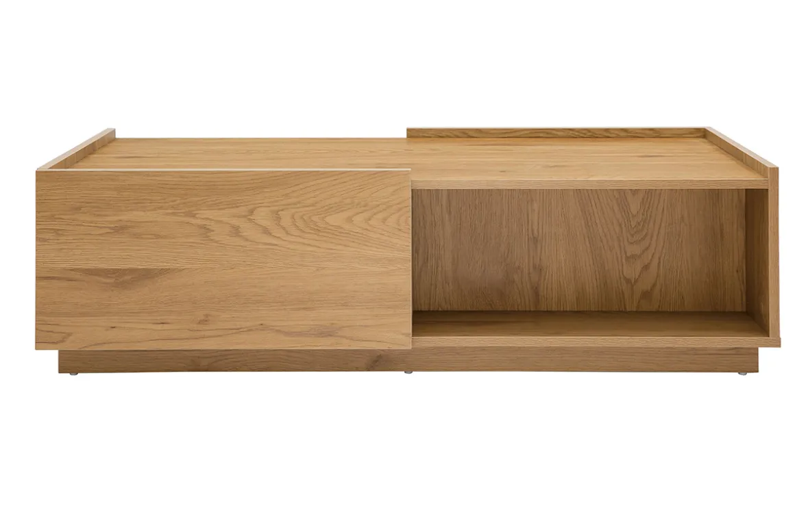Discount Miliboo Mesa de centro con almacenaje y acabado roble claro, 2 cajones 120 cm MADERO