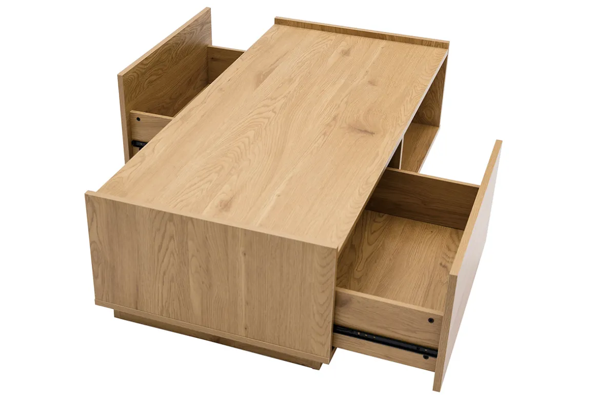 Discount Miliboo Mesa de centro con almacenaje y acabado roble claro, 2 cajones 120 cm MADERO