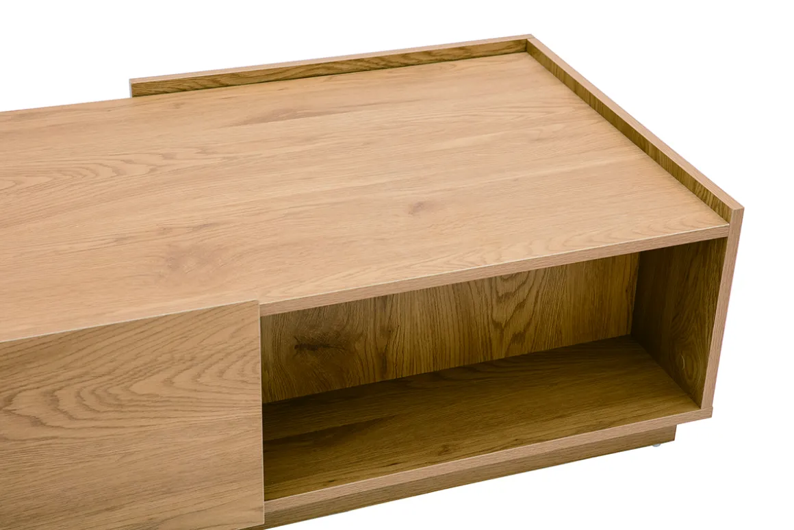 Discount Miliboo Mesa de centro con almacenaje y acabado roble claro, 2 cajones 120 cm MADERO