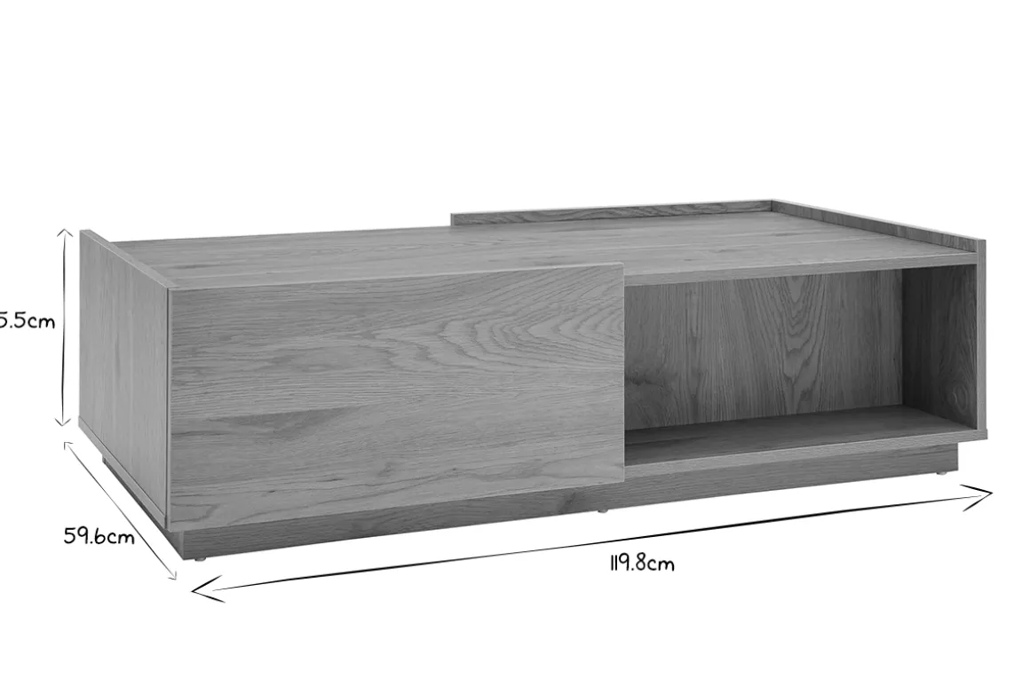 Discount Miliboo Mesa de centro con almacenaje y acabado roble claro, 2 cajones 120 cm MADERO