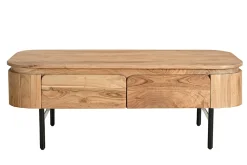 New Miliboo Mesa de centro con almacenaje de madera maciza y metal negro con 4 cajones 115 cm NAPOLI