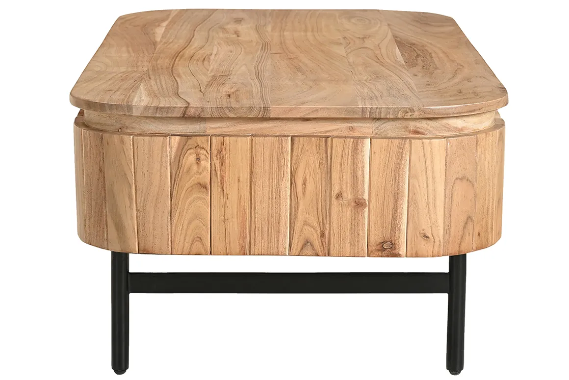 New Miliboo Mesa de centro con almacenaje de madera maciza y metal negro con 4 cajones 115 cm NAPOLI