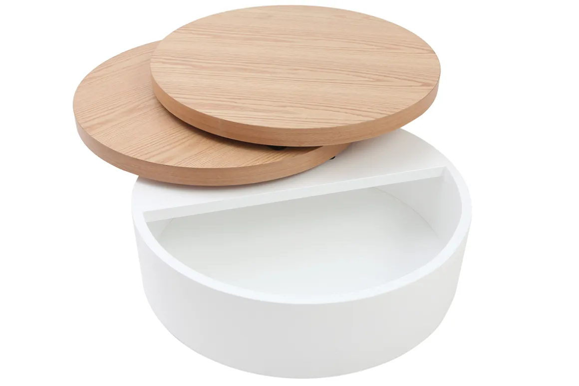 Cheap Miliboo Mesa de centro con tableros pivotantes y almacenaje blanca y madera ICON