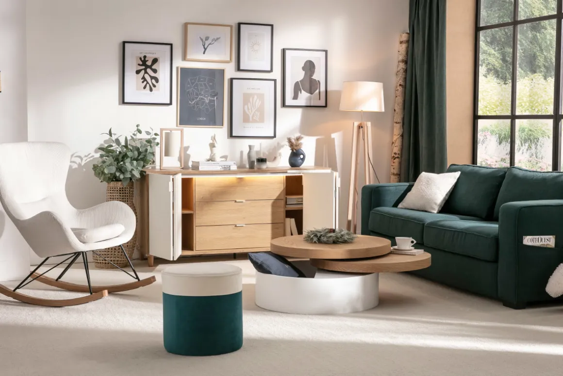Cheap Miliboo Mesa de centro con tableros pivotantes y almacenaje blanca y madera ICON