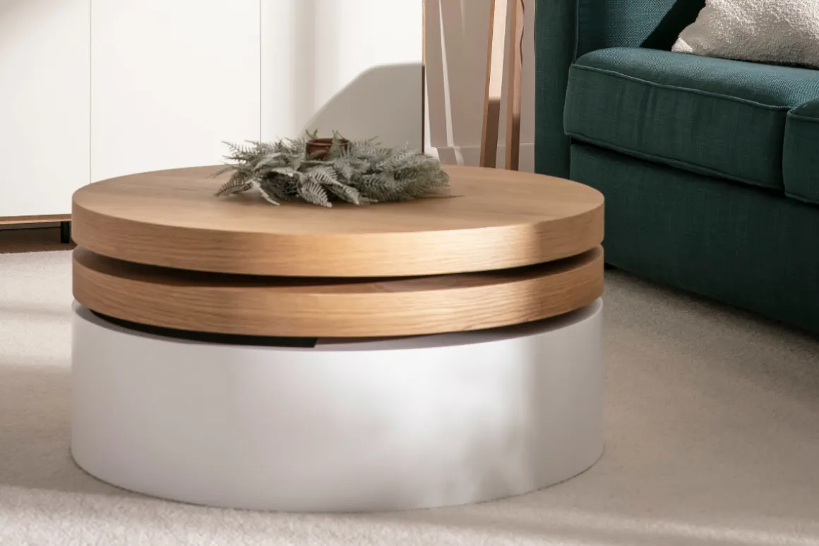 Cheap Miliboo Mesa de centro con tableros pivotantes y almacenaje blanca y madera ICON