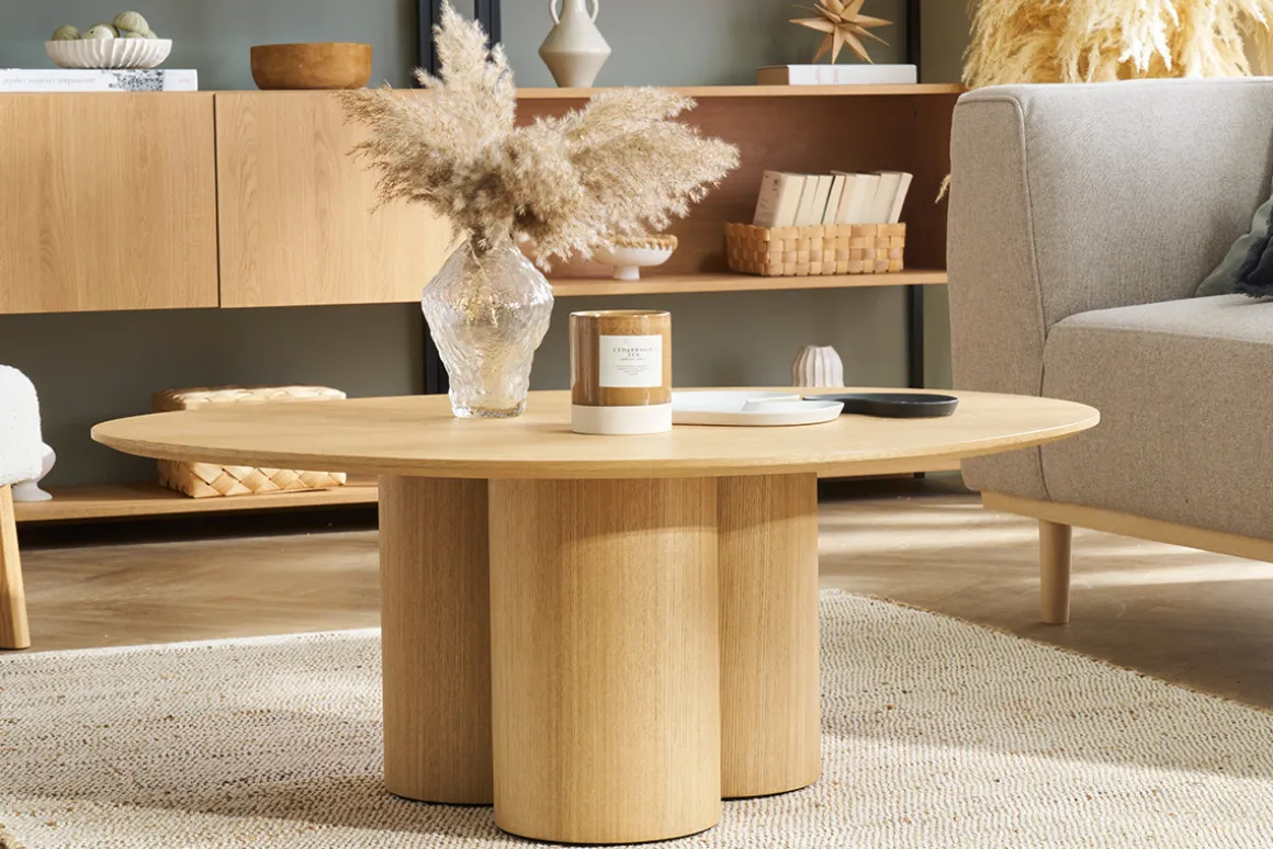 Fashion Miliboo Mesa de centro de diseño de madera clara 100 cm HOLLEN