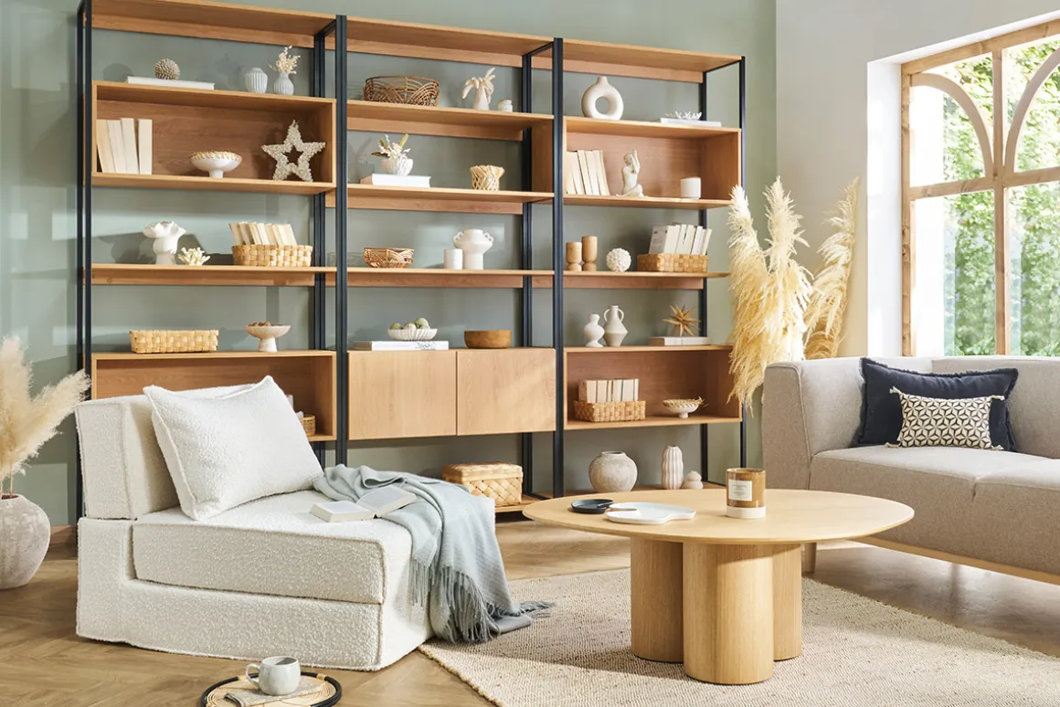 Fashion Miliboo Mesa de centro de diseño de madera clara 100 cm HOLLEN