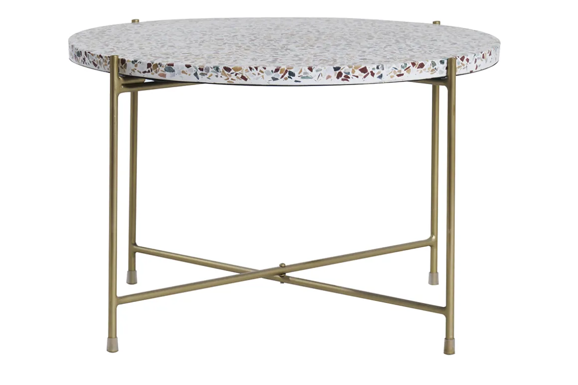 Store Miliboo Mesa de centro de diseño redonda en terrazo y metal dorado 55 cm diám. MEZZO
