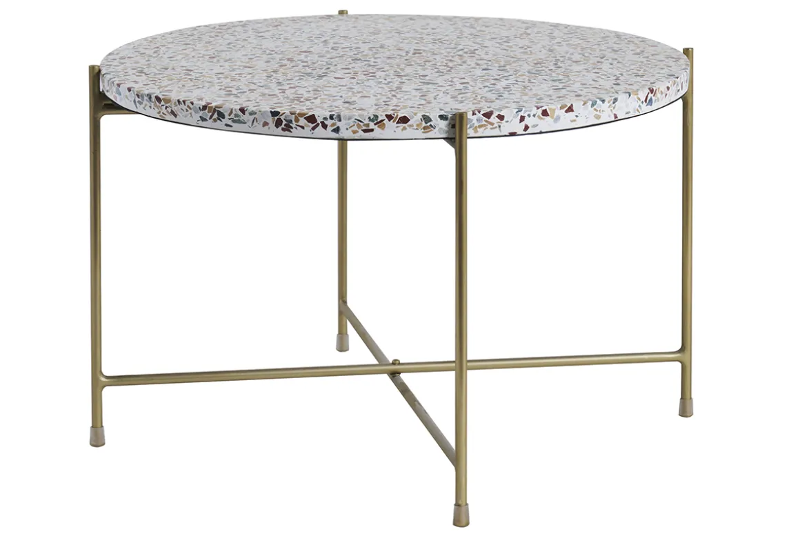 Store Miliboo Mesa de centro de diseño redonda en terrazo y metal dorado 55 cm diám. MEZZO