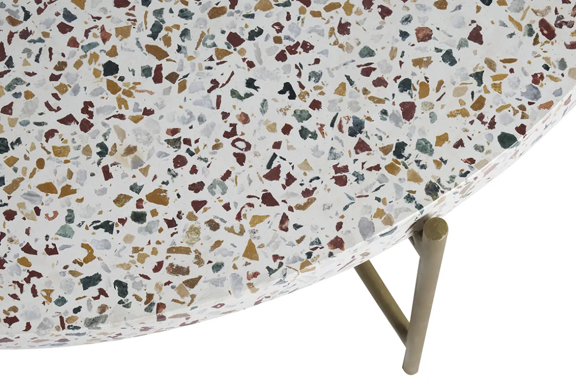 Store Miliboo Mesa de centro de diseño redonda en terrazo y metal dorado 55 cm diám. MEZZO
