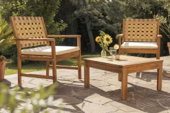 Outlet Miliboo Mesa de centro de jardín cuadrada de madera maciza 60 cm SALVADOR