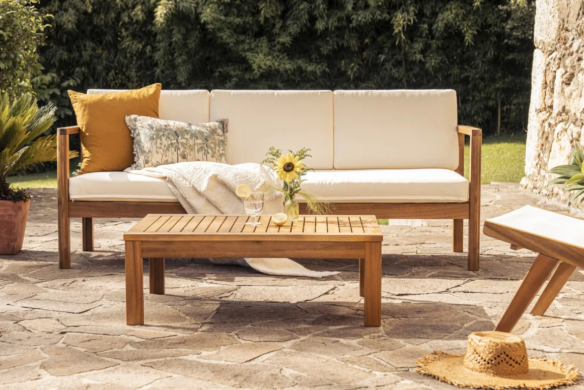 Outlet Miliboo Mesa de centro de jardín de madera maciza 90 cm SALVADOR