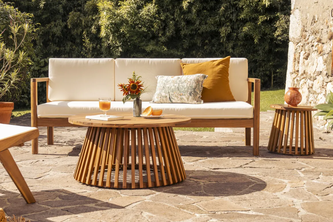 Clearance Miliboo Mesa de centro de jardín redonda de madera maciza 80 cm - NASSAU