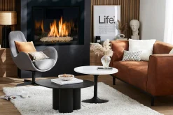 New Miliboo Mesa de centro de mármol y metal negro 60 cm COPEN
