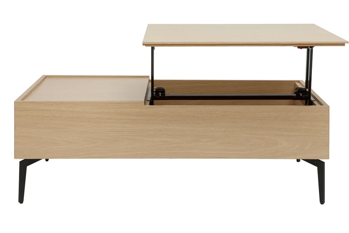 Store Miliboo Mesa de centro elevable de madera clara y metal negro 102,5 cm SEDA