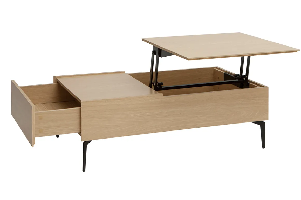Store Miliboo Mesa de centro elevable de madera clara y metal negro 102,5 cm SEDA