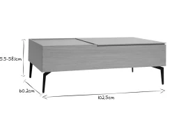 Store Miliboo Mesa de centro elevable de madera clara y metal negro 102,5 cm SEDA