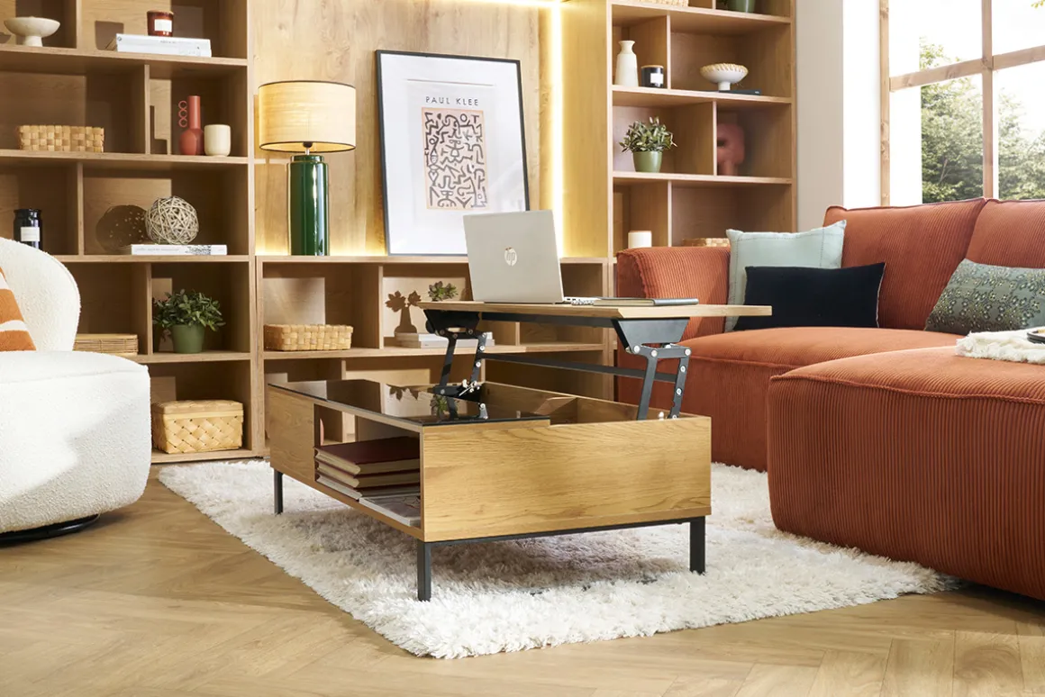 Fashion Miliboo Mesa de centro elevable en madera y metal WYNN