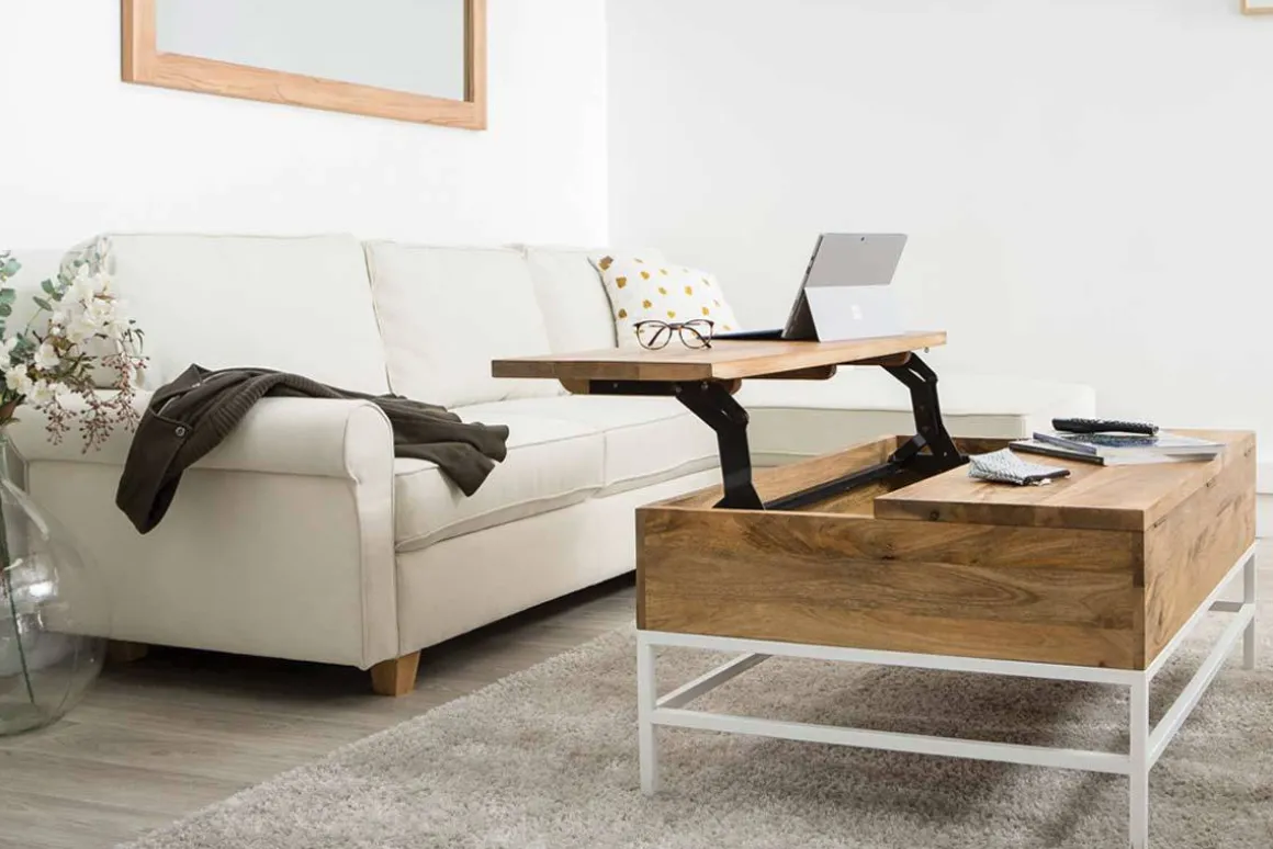 Store Miliboo Mesa de centro elevable mango y metal blanco BOHO