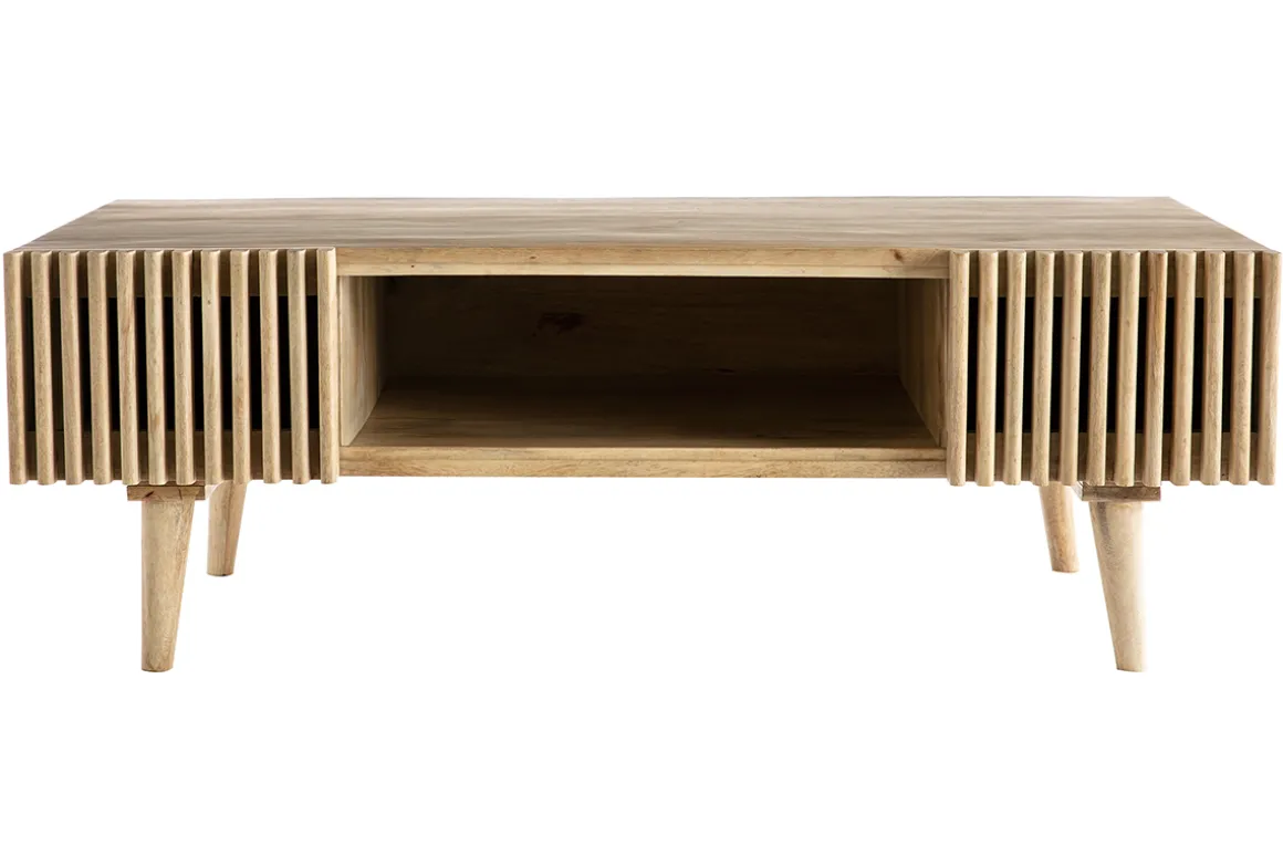 Store Miliboo Mesa de centro en mango macizo con puertas correderas ALBA