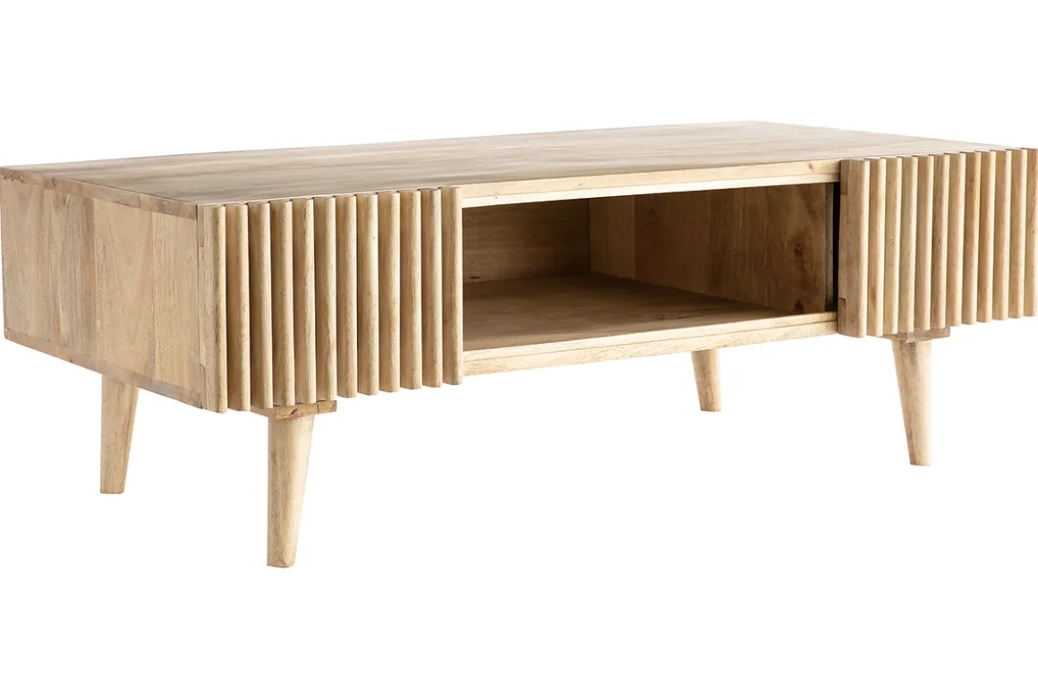 Store Miliboo Mesa de centro en mango macizo con puertas correderas ALBA