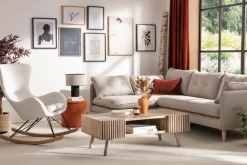 Store Miliboo Mesa de centro en mango macizo con puertas correderas ALBA