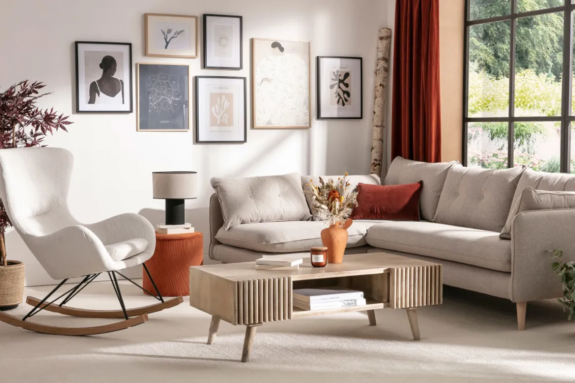 Store Miliboo Mesa de centro en mango macizo con puertas correderas ALBA