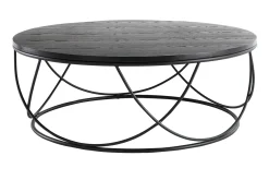 Fashion Miliboo Mesa de centro madera negra y metal negro D80 x A30 cm LACE