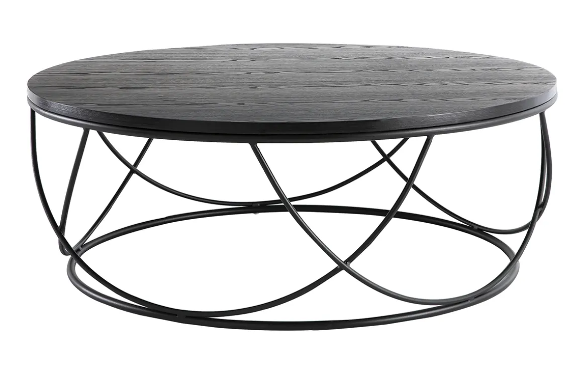 Fashion Miliboo Mesa de centro madera negra y metal negro D80 x A30 cm LACE