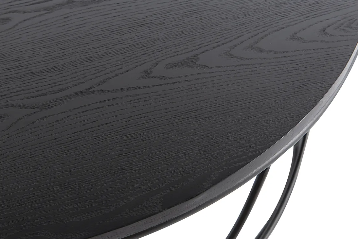 Fashion Miliboo Mesa de centro madera negra y metal negro D80 x A30 cm LACE