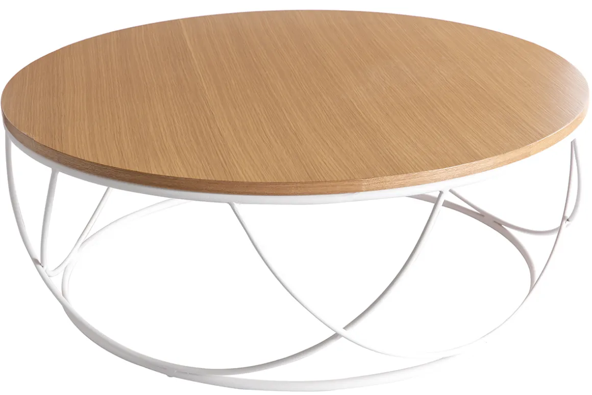Fashion Miliboo Mesa de centro madera y metal blanco redonda 80 cm LACE