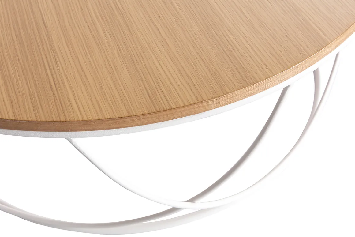Fashion Miliboo Mesa de centro madera y metal blanco redonda 80 cm LACE