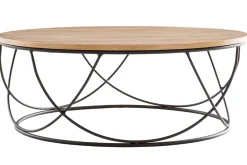 Fashion Miliboo Mesa de centro madera y metal negro redonda 80cm LACE
