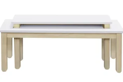 Sale Miliboo Mesa de centro nórdica con banco integrado blanco y madera clara CYBEL