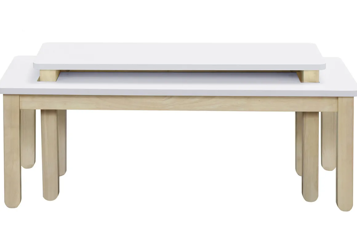 Sale Miliboo Mesa de centro nórdica con banco integrado blanco y madera clara CYBEL