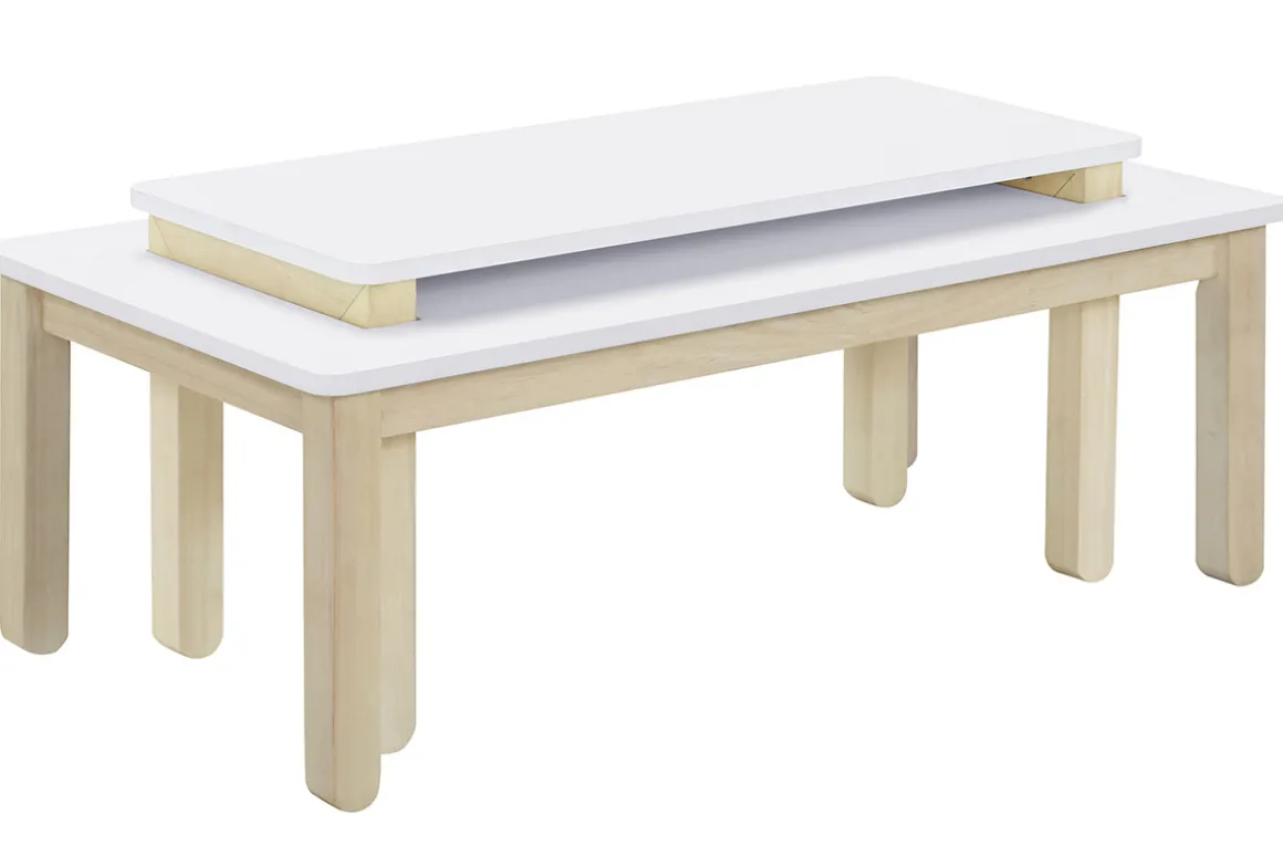 Sale Miliboo Mesa de centro nórdica con banco integrado blanco y madera clara CYBEL