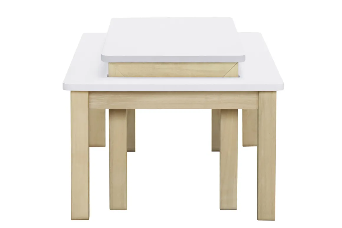 Sale Miliboo Mesa de centro nórdica con banco integrado blanco y madera clara CYBEL