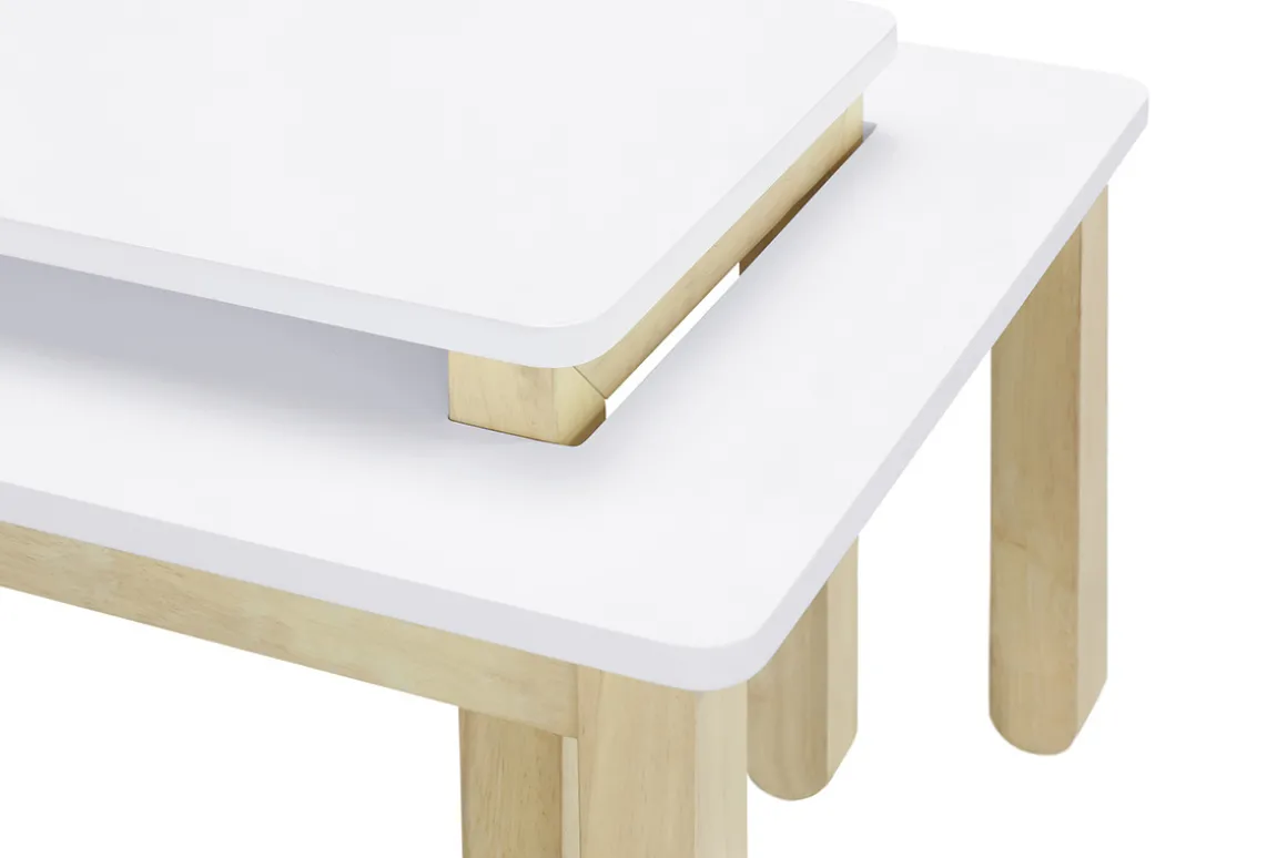 Sale Miliboo Mesa de centro nórdica con banco integrado blanco y madera clara CYBEL