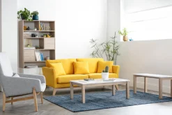 Sale Miliboo Mesa de centro nórdica con banco integrado blanco y madera clara CYBEL