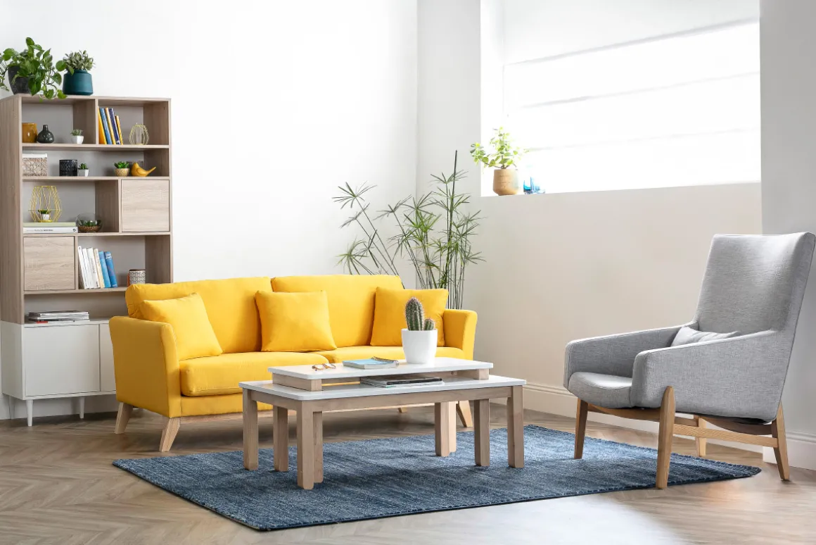 Sale Miliboo Mesa de centro nórdica con banco integrado blanco y madera clara CYBEL