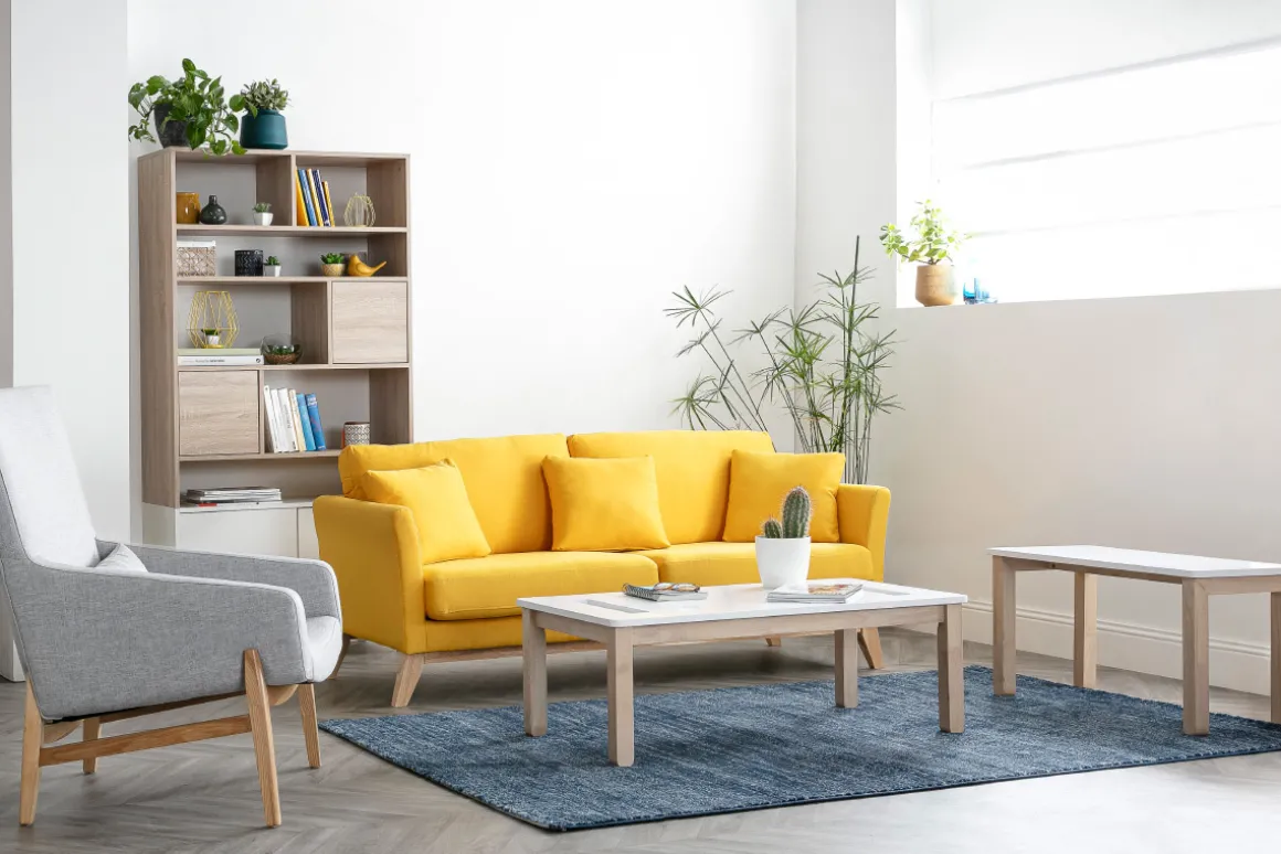 Sale Miliboo Mesa de centro nórdica con banco integrado blanco y madera clara CYBEL