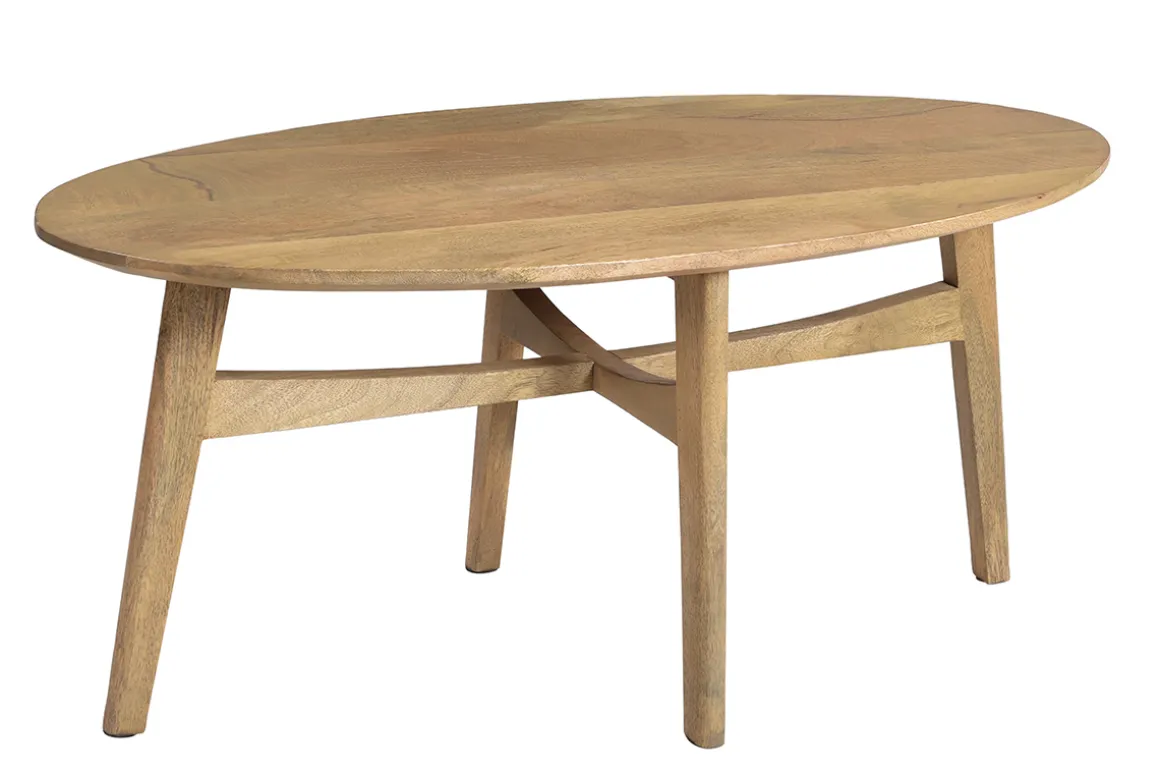 Hot Miliboo Mesa de centro ovalada de madera de mango maciza clara 100 cm PALEY