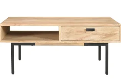 Hot Miliboo Mesa de centro rectangular con 2 cajones de madera maciza de mango y metal negro 100 cm JUDE