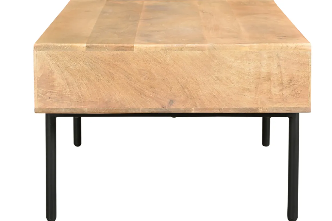 Hot Miliboo Mesa de centro rectangular con 2 cajones de madera maciza de mango y metal negro 100 cm JUDE