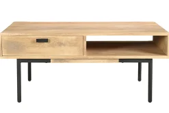 Hot Miliboo Mesa de centro rectangular con 2 cajones de madera maciza de mango y metal negro 100 cm JUDE