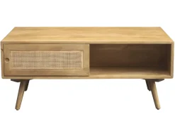 Fashion Miliboo Mesa de centro rectangular con almacenaje de madera maciza de mango y caña de ratán 100 cm ACANGE